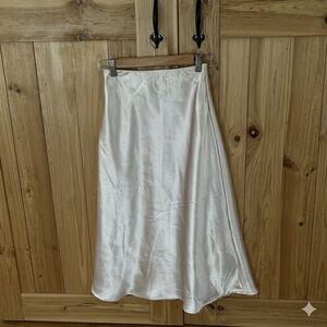 Elegant White Satin A-Line Skirt